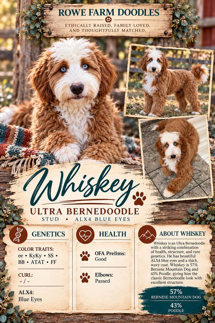 Whiskey (Ultra Bernedoodle with ALX4 Blue eye gene )